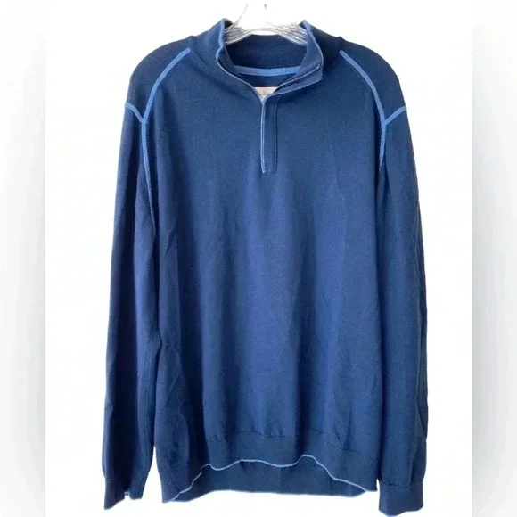 Tommy Bahama Men’s 1/4 Zip 100% Merino Wool Sweater Navy Blue Size XL - Picture 1 of 4